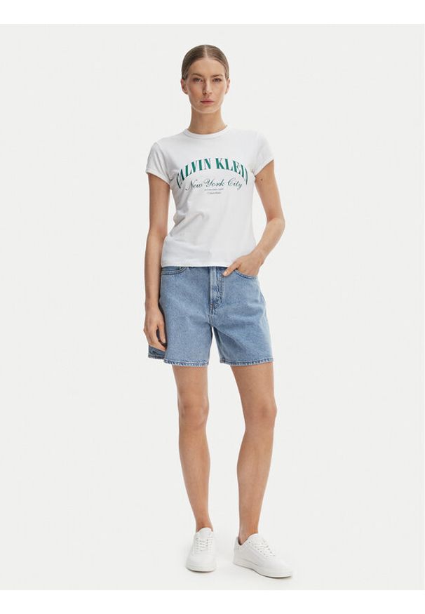 Calvin Klein Jeans T-Shirt Graphic Logo LV047F815G Biały Slim Fit. Kolor: biały. Materiał: bawełna