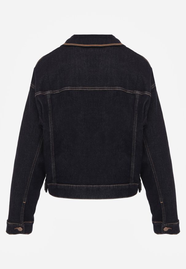 Born2be - Niebieska Kurtka Jeansowa z Bawełną Zdobiona Kontrastowymi Lamówkami Nedore. Okazja: na co dzień, na spacer. Kolor: niebieski. Materiał: jeans, bawełna. Wzór: aplikacja. Sezon: lato. Styl: casual, klasyczny