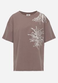 Born2be - Brązowy T-shirt Bawełniany z Ozdobnymi Cekinami Greyfeather. Okazja: do pracy, na co dzień, na spotkanie biznesowe. Kolekcja: plus size. Kolor: brązowy. Materiał: bawełna. Długość: długie. Wzór: gładki. Styl: elegancki, biznesowy, casual #6