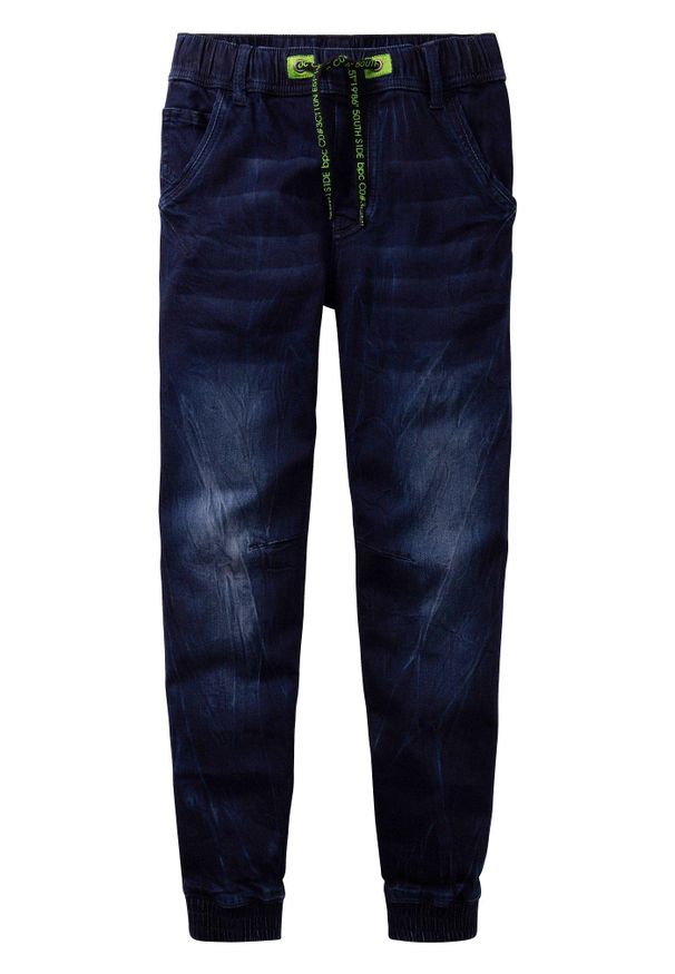 bonprix - Dżinsy dresowe mid waist z wygodnym paskiem o kroju regular fit. Kolor: niebieski