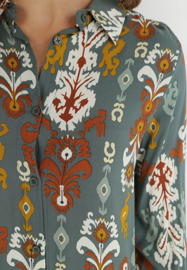 Born2be - Ciemnozielona Sukienka Koszulowa Rozkloszowana Delirime. Okazja: na co dzień. Kolor: zielony. Typ sukienki: koszulowe. Styl: elegancki, casual