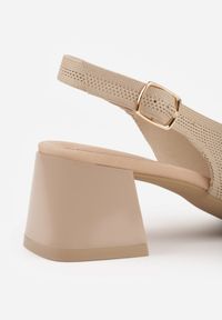 Born2be - Ciemnobeżowe Czółenka VICES z Odkrytą Piętą na Komfortowym Obcasie z Miękką Wkładką Ryliea. Okazja: na spotkanie biznesowe, na co dzień. Zapięcie: sprzączka. Kolor: beżowy. Materiał: materiał, jeans. Obcas: na obcasie. Styl: elegancki, biznesowy, casual. Wysokość obcasa: średni #2