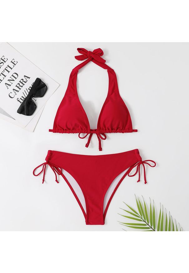 Intica - Bikini wiązane na szyję do plażowania Trien. Kolor: czerwony. Materiał: materiał