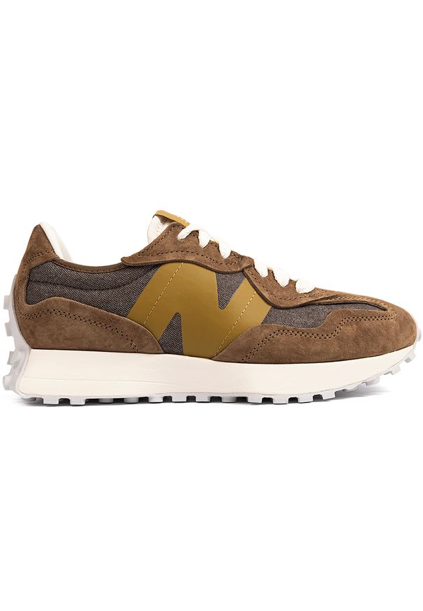 Buty męskie New Balance U327WPD – brązowe. Okazja: na co dzień. Kolor: brązowy. Materiał: zamsz, materiał, guma, skóra. Szerokość cholewki: normalna
