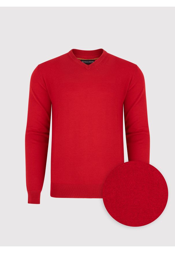 Pako Lorente - PAKO LORENTE – Czerwony męski sweter w serek. Typ kołnierza: dekolt w serek. Kolor: czerwony. Materiał: wełna. Sezon: jesień