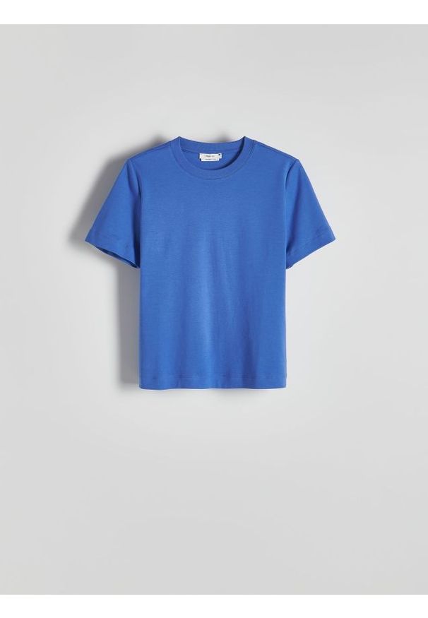 Reserved - T-shirt z merceryzowanej bawełny - niebieski. Kolor: niebieski. Materiał: bawełna