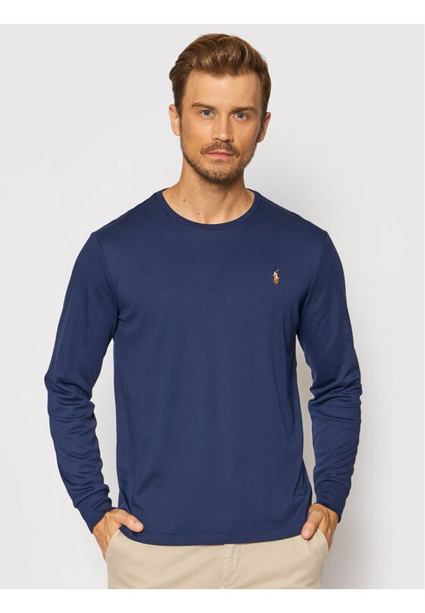 Polo Ralph Lauren Longsleeve 710760121 Granatowy Slim Fit. Typ kołnierza: polo. Kolor: niebieski. Materiał: bawełna. Długość rękawa: długi rękaw