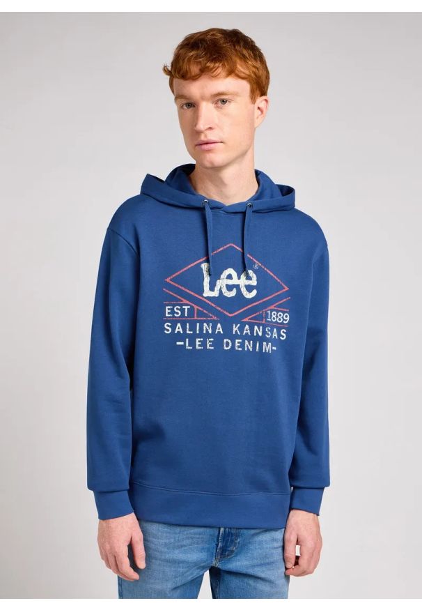 Lee - LEE MĘSKA BLUZA Z KAPTUREM LEE HOODIE DRAMA NAVY 112349514. Typ kołnierza: kaptur