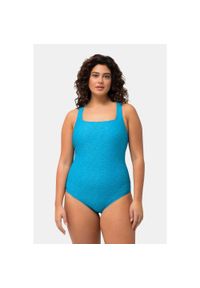 ULLA POPKEN - Damski Kostium kąpielowy struktura fal miękkie miseczki dekolt z marszczeniem. Kolekcja: plus size. Kolor: niebieski. Materiał: elastan, poliamid, materiał