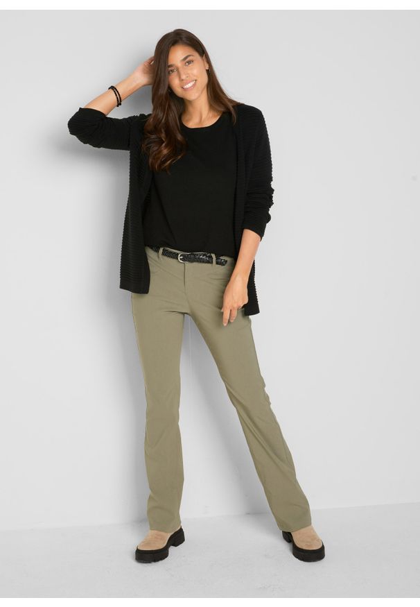 bonprix - Sweter basic z bawełny z recyklingu. Okazja: na co dzień. Kolor: czarny. Materiał: bawełna. Wzór: gładki, prążki, ze splotem. Styl: casual