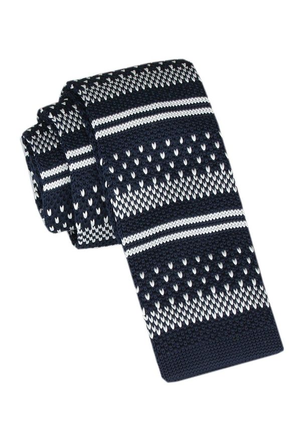 Krawat Knit (Dzianinowy) - Wzór Norweski - Świąteczny - Alties - Granatowy. Kolor: niebieski. Materiał: poliester. Styl: wizytowy