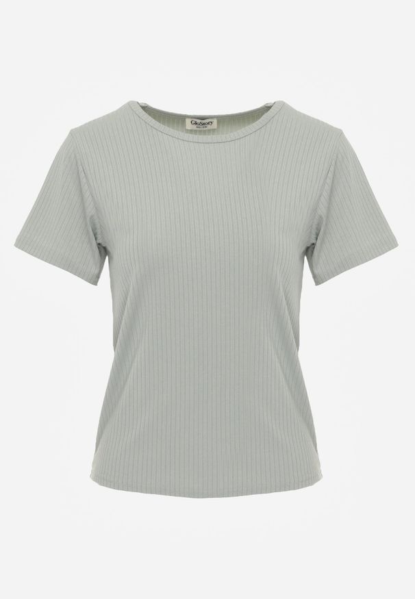 Renee - Ciemnozielony T-shirt Basic z Okrągłym Dekoltem Dolea. Okazja: na co dzień. Kolor: zielony. Materiał: jeans. Długość: krótkie. Wzór: gładki. Styl: casual