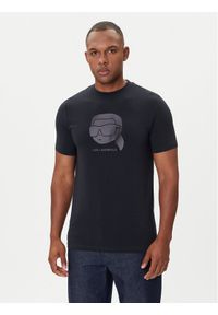 Karl Lagerfeld - KARL LAGERFELD T-Shirt 755032 554221 Granatowy Regular Fit. Typ kołnierza: dekolt w karo. Kolor: niebieski. Materiał: bawełna