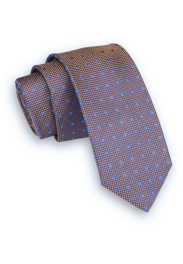 Alties - Pomarańczowo-Niebieski Klasyczny Męski Krawat -ALTIES- 6cm, w Drobne Kwadraciki. Kolor: niebieski. Materiał: tkanina. Wzór: geometria. Styl: klasyczny