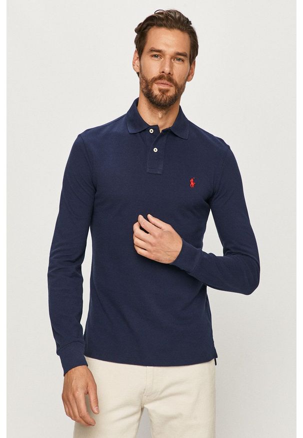 Polo Ralph Lauren - Longsleeve. Typ kołnierza: polo. Kolor: niebieski. Materiał: dzianina. Długość rękawa: długi rękaw