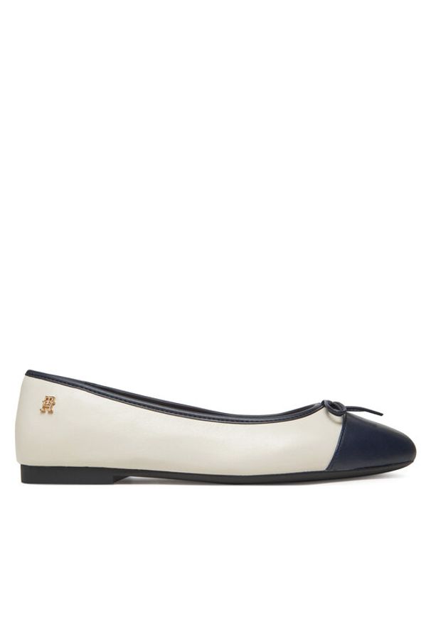 TOMMY HILFIGER - Tommy Hilfiger Baleriny Toe Cap Leather Ballerina FW0FW08759 Beżowy. Kolor: beżowy. Materiał: skóra