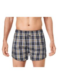 Męskie Bokserki Bawełniane - Pako Jeans - Granatowo-Żółta Kratka. Kolor: złoty, niebieski, wielokolorowy, żółty. Materiał: bawełna. Wzór: kratka #3