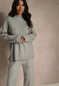 Renee - Szary Komplet Oversize z Dzianiny z Wełną Sweter i Szerokie Spodnie Alenria. Kolor: szary. Materiał: dzianina, wełna #3