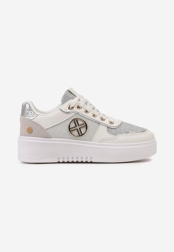Renee - Białe Sneakersy z Metalicznymi Wstawkami i Brokatem na Grubej Podeszwie Xaneta. Kolor: biały