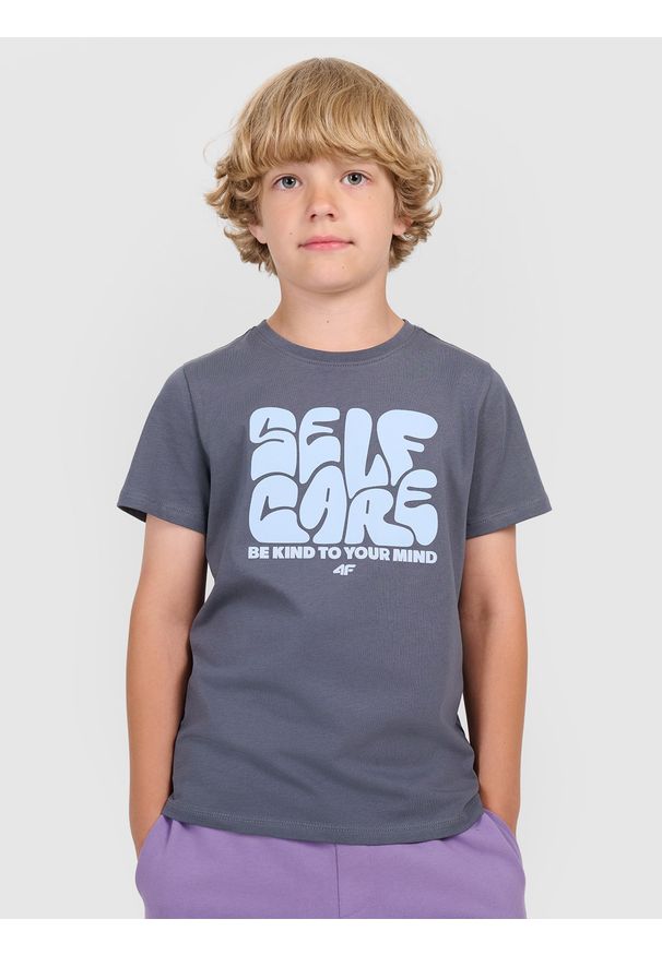 4f - 4F T-shirt regular z nadrukiem chłopięcy - szary 146 (10-11 lat). Okazja: na co dzień. Kolor: szary. Wzór: nadruk. Sezon: lato. Styl: casual