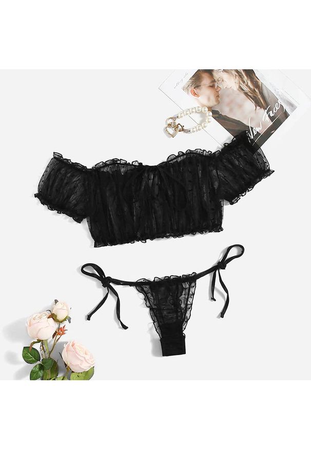 Intica - Zestaw bielizny z odkrytymi ramionami na romantyczne wieczory Austyn. Kolor: czarny. Materiał: materiał