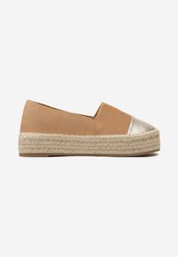 Born2be - Brązowe Wsuwane Espadryle na Plecionej Platformie z Ozdobnym Noskiem Leoppa. Zapięcie: bez zapięcia. Kolor: brązowy. Sezon: lato. Obcas: na platformie