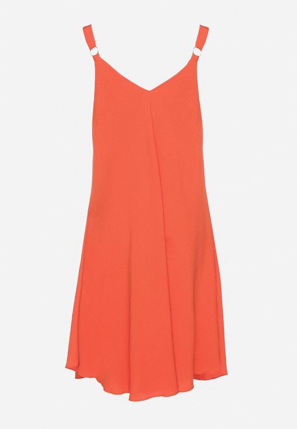 Born2be - Czerwona Sukienka z Wiskozy o Trapezowym Kroju na Ramiączkach Folindea. Okazja: na co dzień, na spacer. Typ kołnierza: dekolt w serek. Kolor: czerwony. Materiał: wiskoza. Długość rękawa: na ramiączkach. Typ sukienki: trapezowe. Styl: klasyczny, casual