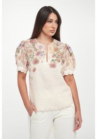 Twinset Milano - Bluzka damska lniana w kwiaty TWINSET. Materiał: len. Wzór: kwiaty #1