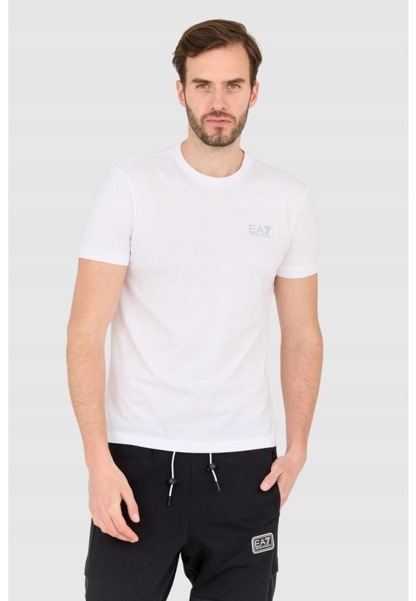 EA7 Emporio Armani - EA7 Biały t-shirt męski z małym szarym logo, Rozmiar L. Kolor: biały