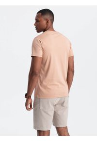Ombre Clothing - Klasyczny T-shirt męski bawełniany BASIC - cielisty V9 OM-TSBS-0146 - XXL. Okazja: na co dzień. Kolor: beżowy. Materiał: bawełna. Styl: klasyczny #5