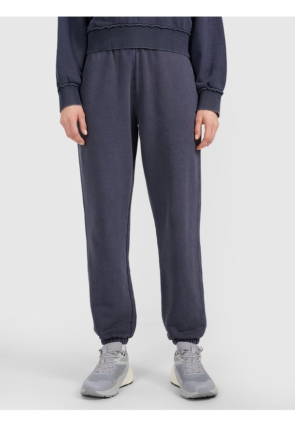 4f - 4F Spodnie dresowe joggery damskie - szare XL. Kolor: szary. Materiał: dresówka. Wzór: gładki, ze splotem