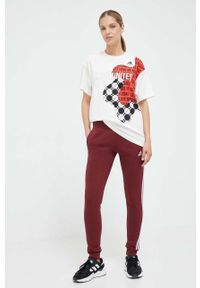 Adidas - adidas spodnie dresowe kolor bordowy z aplikacją. Kolor: czerwony. Materiał: dresówka. Wzór: aplikacja #3