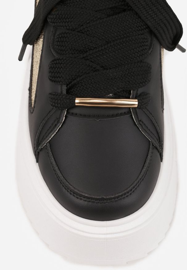 Born2be - Czarne Sneakersy na Grubej Podeszwie z Metalicznymi Wstawkami i Nitami Azirra. Kolor: czarny. Materiał: jeans. Szerokość cholewki: normalna