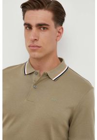BOSS polo bawełniane kolor zielony gładki. Typ kołnierza: polo. Kolor: zielony. Materiał: bawełna. Długość: krótkie. Wzór: gładki #5