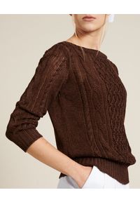 Luisa Spagnoli - LUISA SPAGNOLI - Brązowy sweter z dzianiny Confine. Kolor: brązowy. Materiał: dzianina #3