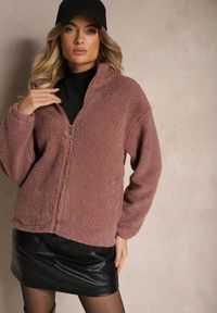 Renee - Różowa Kurtka Baranek Rozpinana Inarethia. Kolor: różowy. Materiał: futro. Sezon: zima
