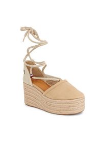 TOMMY HILFIGER - Tommy Hilfiger Espadryle Closed Toe Linen Flatform FW0FW07746 Beżowy. Kolor: beżowy. Materiał: materiał #4