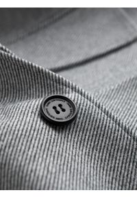Ombre Clothing - Wzorzysty jednorzędowy męski płaszcz z kieszeniami – szary V3 - Rozmiar: XXL. Typ kołnierza: kołnierz rewers. Kolor: szary. Materiał: syntetyk, tkanina, poliester, materiał. Wzór: ze splotem #5
