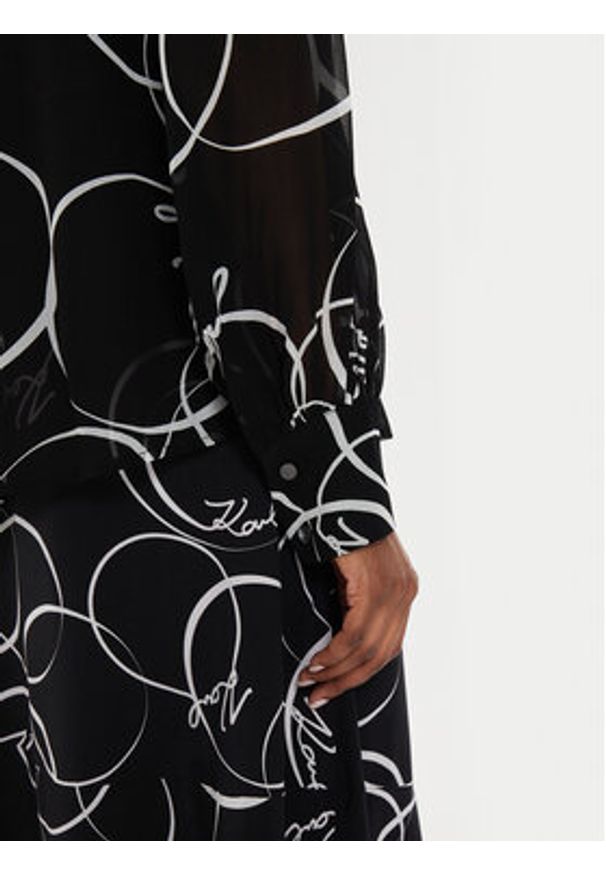 Karl Lagerfeld - KARL LAGERFELD Bluzka 245W1604 Czarny Regular Fit. Typ kołnierza: dekolt w karo. Kolor: czarny. Materiał: wiskoza