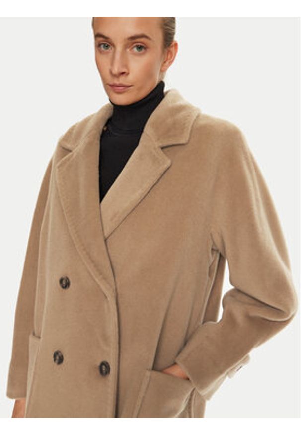 Marella Płaszcz wełniany Aprilla 2423016142 Brązowy Regular Fit. Kolor: brązowy. Materiał: wełna