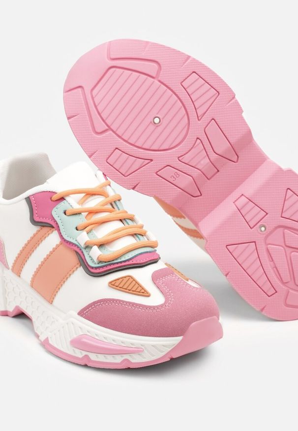 Born2be - Różowo-Białe Sneakersy Streetwearowe z Kontrastowymi Przeszyciami Ilirenas. Okazja: na co dzień. Kolor: różowy