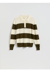 Reserved - Sweter polo z wełny merino - zielony. Typ kołnierza: polo. Kolor: zielony. Materiał: wełna #1