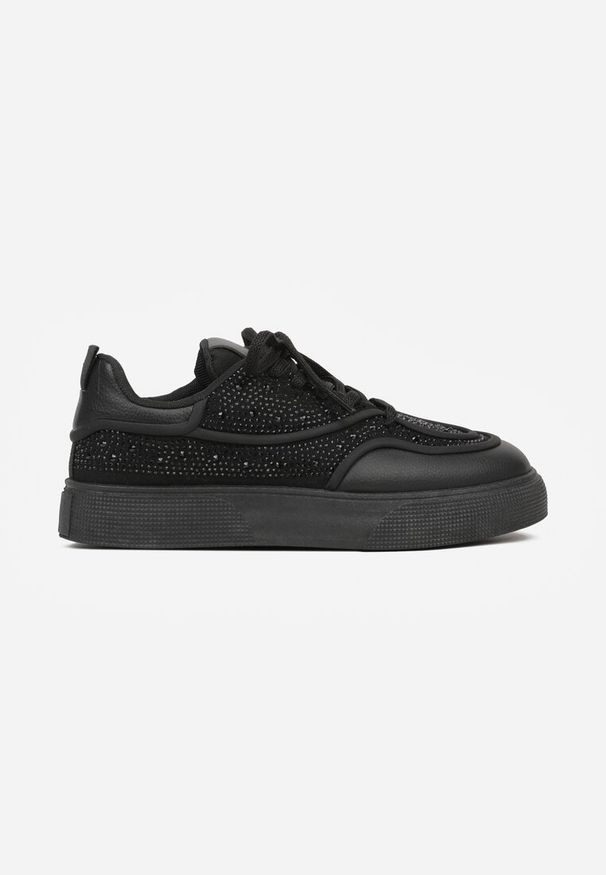 Born2be - Czarne Sneakersy na Grubej Podeszwie z Cyrkoniami Catith. Okazja: na co dzień. Kolor: czarny. Materiał: jeans, materiał