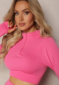Renee - Różowy Komplet Sportowy Fitnessowy Bluza z Suwakiem i Długim Rękawem Legginsy High Waist. Kolor: różowy #4