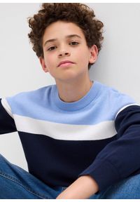 bonprix - Sweter z cienkiej bawełnianej dzianiny. Kolor: niebieski. Materiał: dzianina, bawełna #3