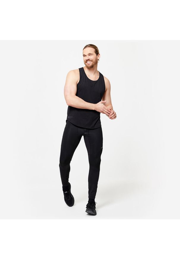 DOMYOS - Legginsy fitness męskie Domyos. Kolor: czarny. Materiał: materiał, poliester, elastan. Sport: fitness