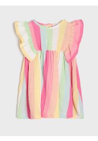 Sinsay - Bawełniana sukienka w paski z falbanami - wielobarwny. Materiał: bawełna. Wzór: paski #1