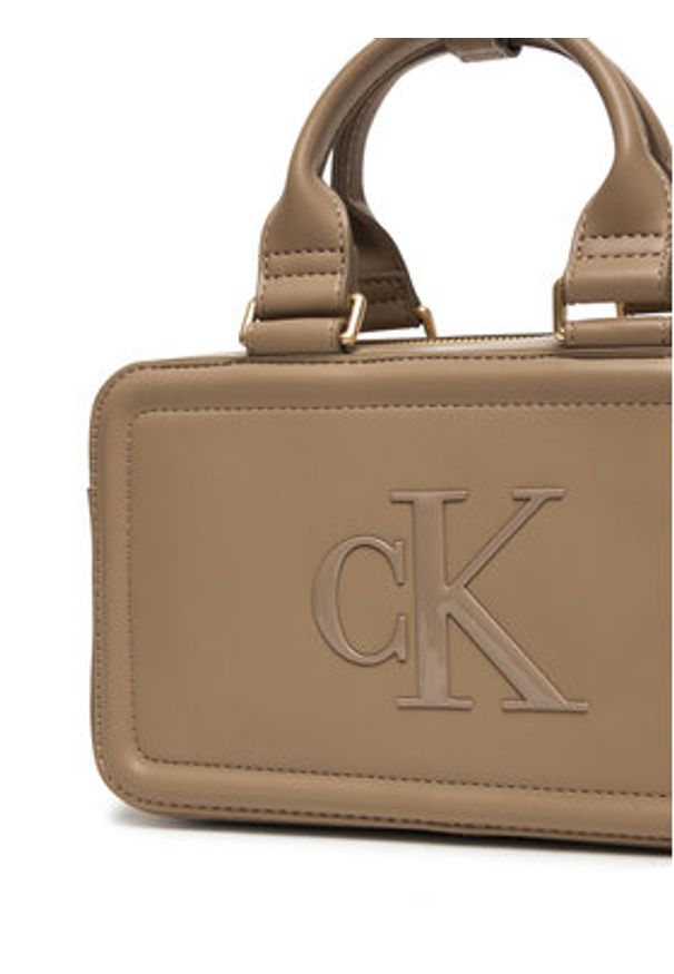 Calvin Klein Torebka Bold Ck Elongated Mini Tote LV04F3411G Beżowy. Kolor: beżowy. Materiał: skórzane