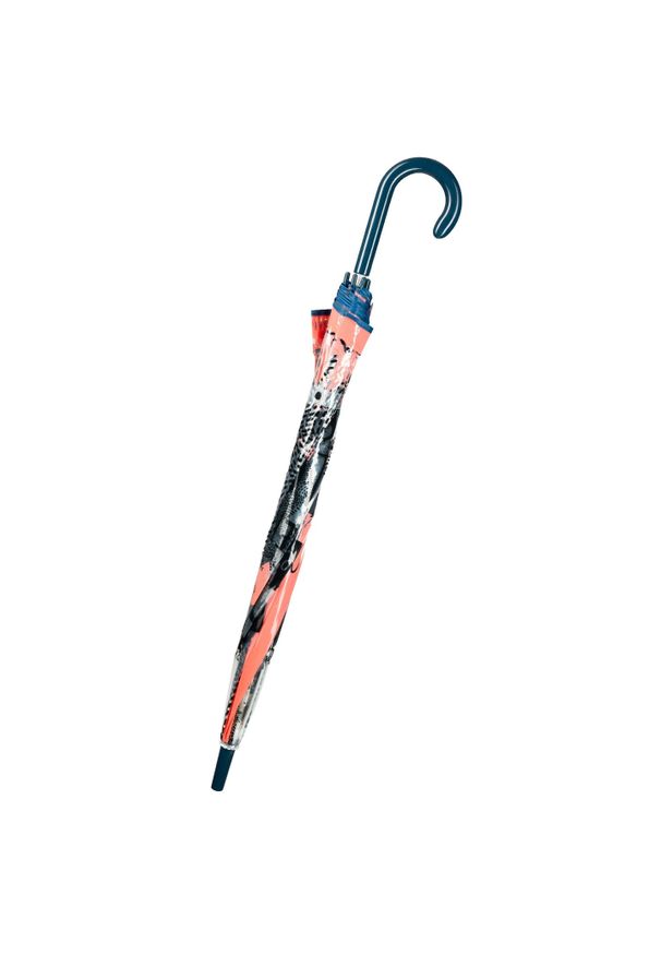 Różowy Stylowy Przeźroczysty Damski Parasol Anekke. Kolor: różowy. Materiał: materiał. Wzór: napisy, aplikacja