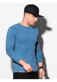 Ombre Clothing - Sweter męski E121 - błękitny - XXL. Okazja: na co dzień. Kolor: niebieski. Materiał: bawełna. Styl: elegancki, casual, klasyczny #3